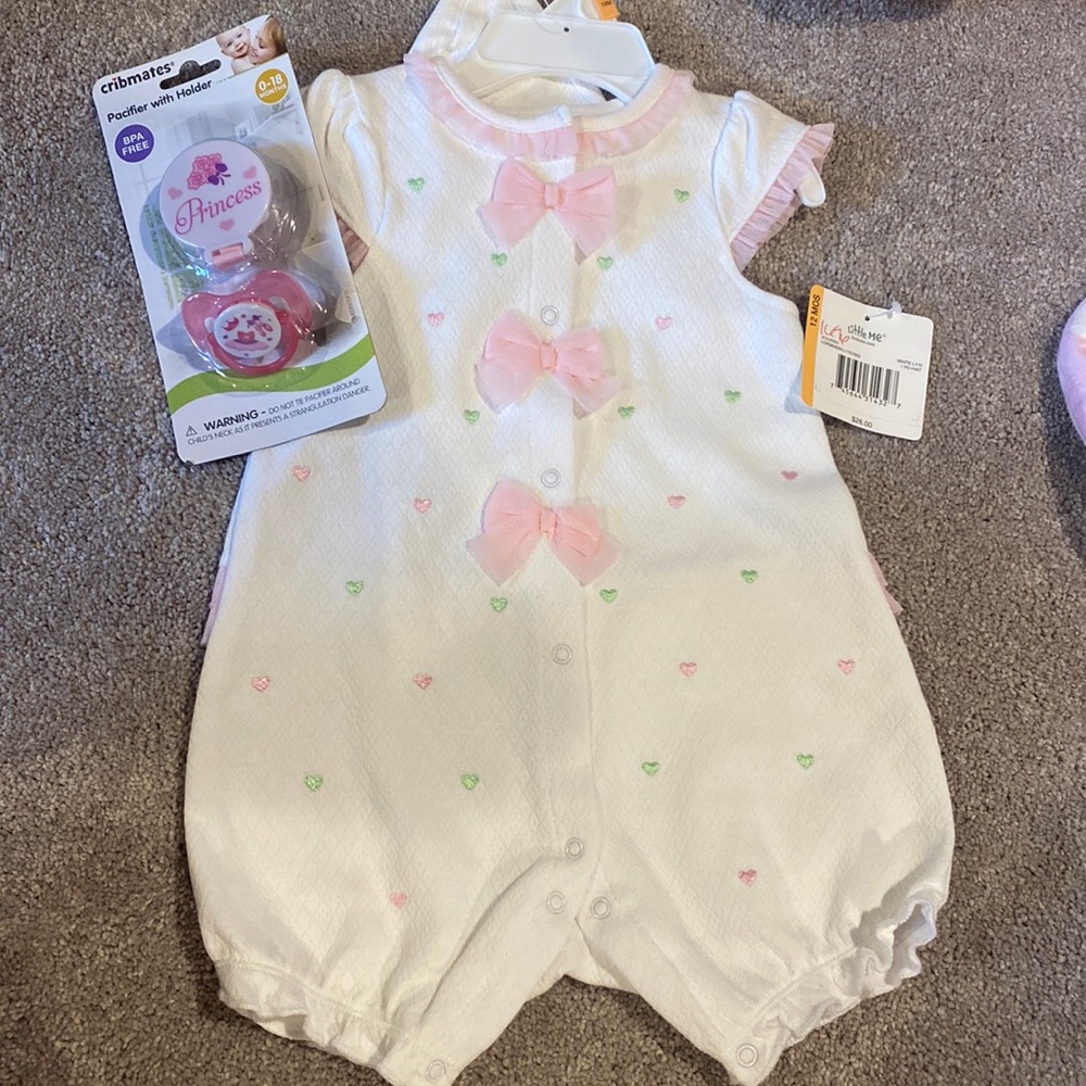 White & heart Romper Little Me Outfit and paci
